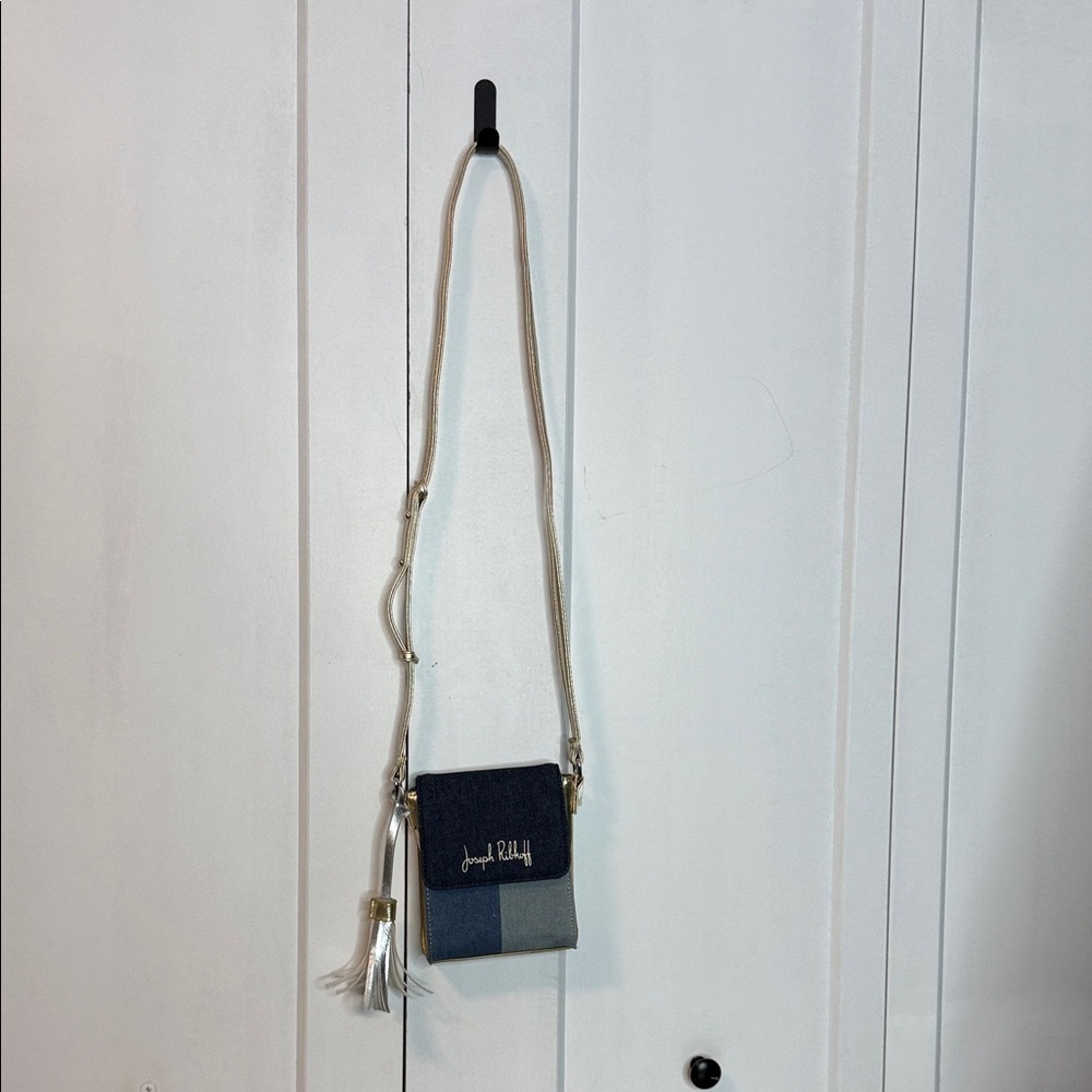 Joseph Ribkoff Denim Jean Gold Crossbody Bag - adjustable length - Y2K Vibe